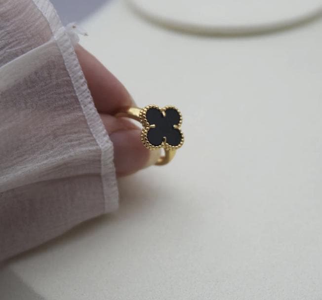 Four leaf guilloche Clover Ring 925 silver 18k gold plated #Gift