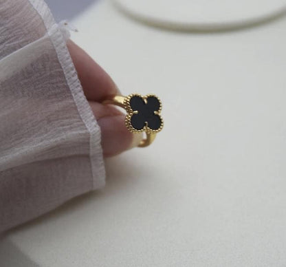 Four leaf guilloche Clover Ring 925 silver 18k gold plated #Gift