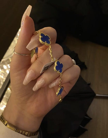 18k Gold blue agate Clover Bracelet #clover Gift
