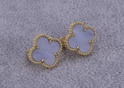 Chalcedony Clover Earrings, 18k White Gold Plated Sterling Silver