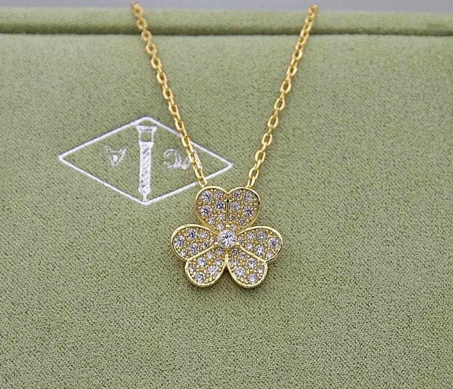 Flower Clover necklace 18k Gold Plated 925 Sterling cz (w8 vc stamp) #clover Gift