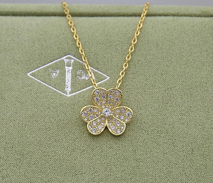 Flower Clover necklace 18k Gold Plated 925 Sterling cz (w8 vc stamp) #clover Gift