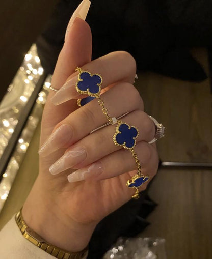 18k Gold blue agate Clover Bracelet #clover Gift