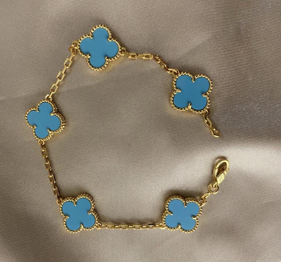 Turquoise 15mm clover bracelet 925 silver 18k gold plating (w8 stamp) #clover Gift