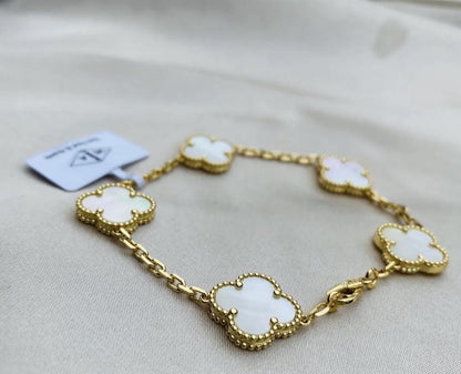 925 silver 18k gold mother of Pearl clover bracelet (w8 stamp) #Eid