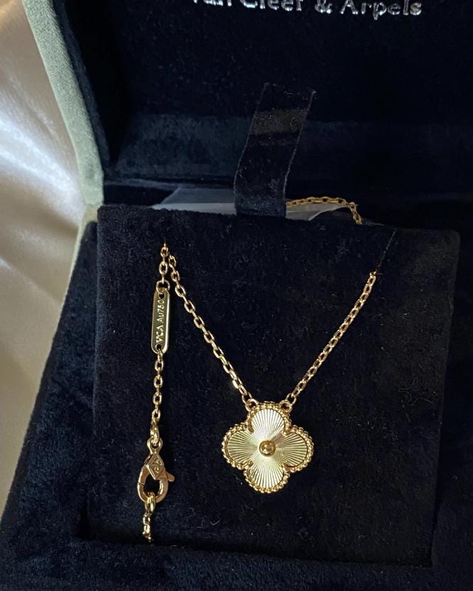 Gold fill clover necklace four leaf 18k Gold Plated 925 Sterling (w8 vc stamp) Gift