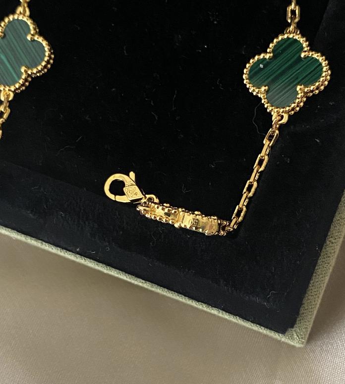 18k gold plated 925 silver malachite green Clover Bracelet