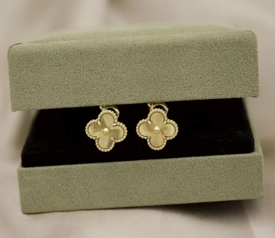 Gold fill Clover earrings four leaf 18k Gold Plated 925 Sterling (w8 stamp) #clover Gift
