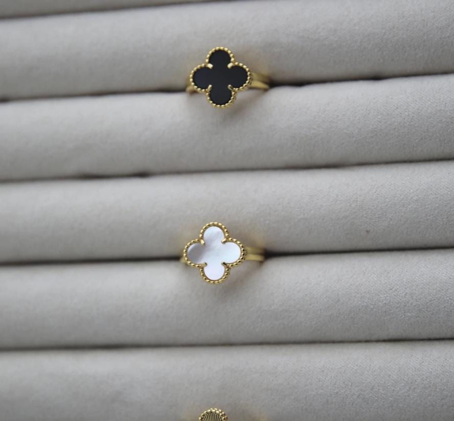 Four leaf guilloche Clover Ring 925 silver 18k gold plated #Gift