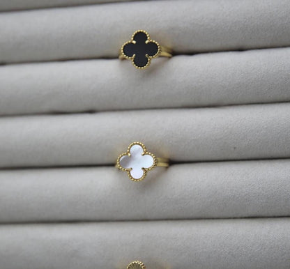 Four leaf guilloche Clover Ring 925 silver 18k gold plated #Gift