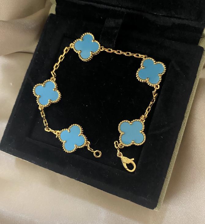 Turquoise 15mm clover bracelet 925 silver 18k gold plating (w8 stamp) #clover Gift