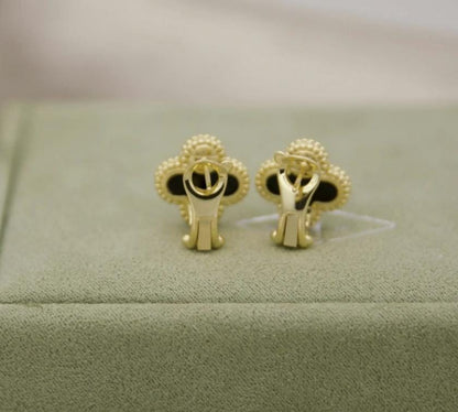 18k Gold Black Clover earrings with stemp