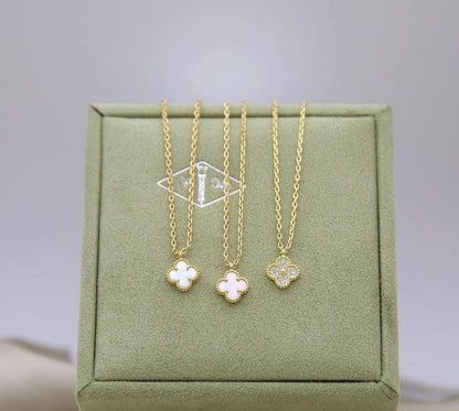 9.5 mm sweet mini Clover necklace four leaf 18k Gold Plated 925 Sterling (w8 vc stamp)