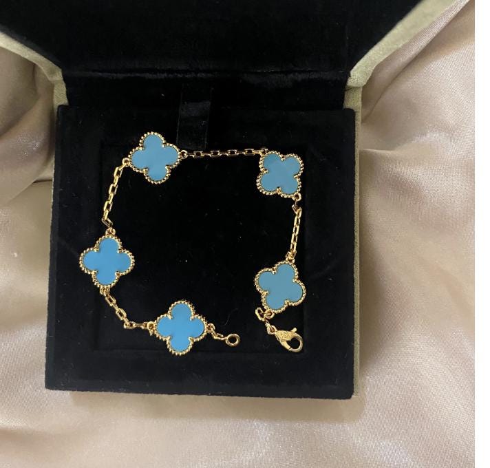 Turquoise 15mm clover bracelet 925 silver 18k gold plating (w8 stamp) #clover Gift