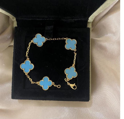 Turquoise 15mm clover bracelet 925 silver 18k gold plating (w8 stamp) #clover Gift