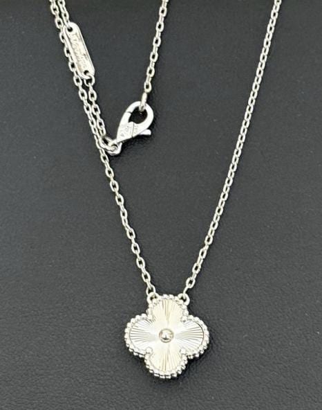 Guilloche 5 clover necklace, Gold Four leaf clover 18k gold plated silver, 15mm one motif clover necklace, clover jewelry heavy