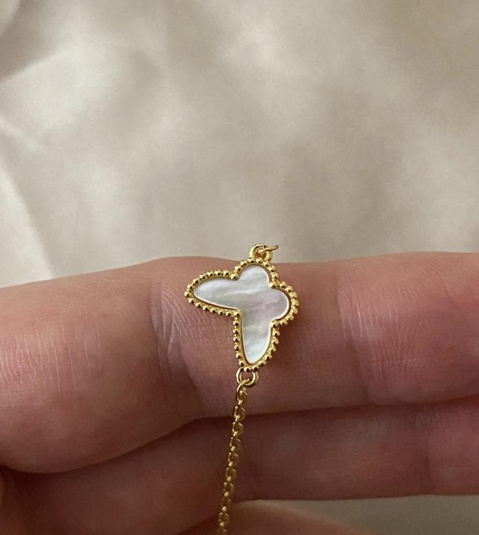 Butterfly Pearl bracelet 925 silver 18k gold plated #Gift