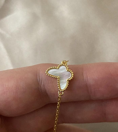 Butterfly Pearl bracelet 925 silver 18k gold plated #Gift
