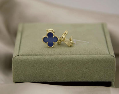 Blue agate Clover earrings four leaf 18k Gold Plated 925 Sterling (w8 stamp)