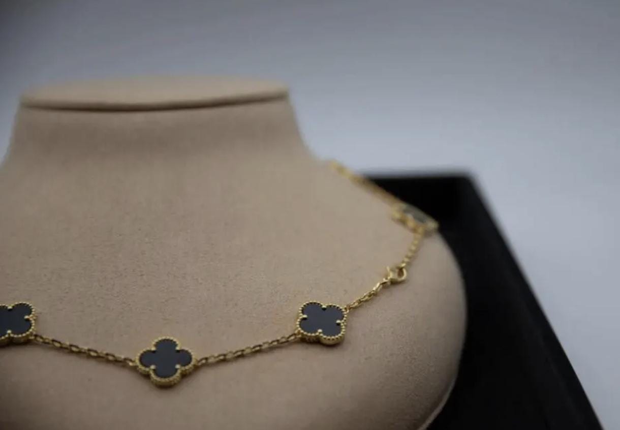 10 motif black natural agate Clover necklace chain 18k gold plated 925 silver