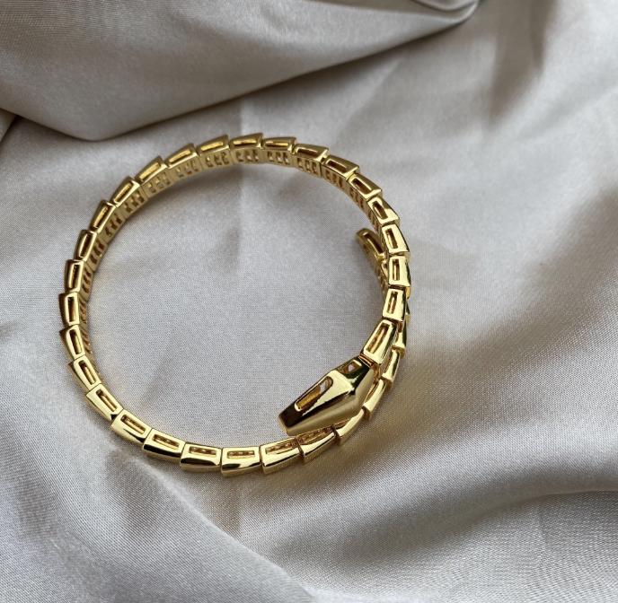 18k Gold Plated silver paved diamond Serpenti Snake Bracelet - Adjustable 19cm