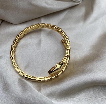 18k Gold Plated silver paved diamond Serpenti Snake Bracelet - Adjustable 19cm