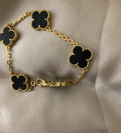 18k Gold black Onyx Clover Bracelet 925 silver #Gift