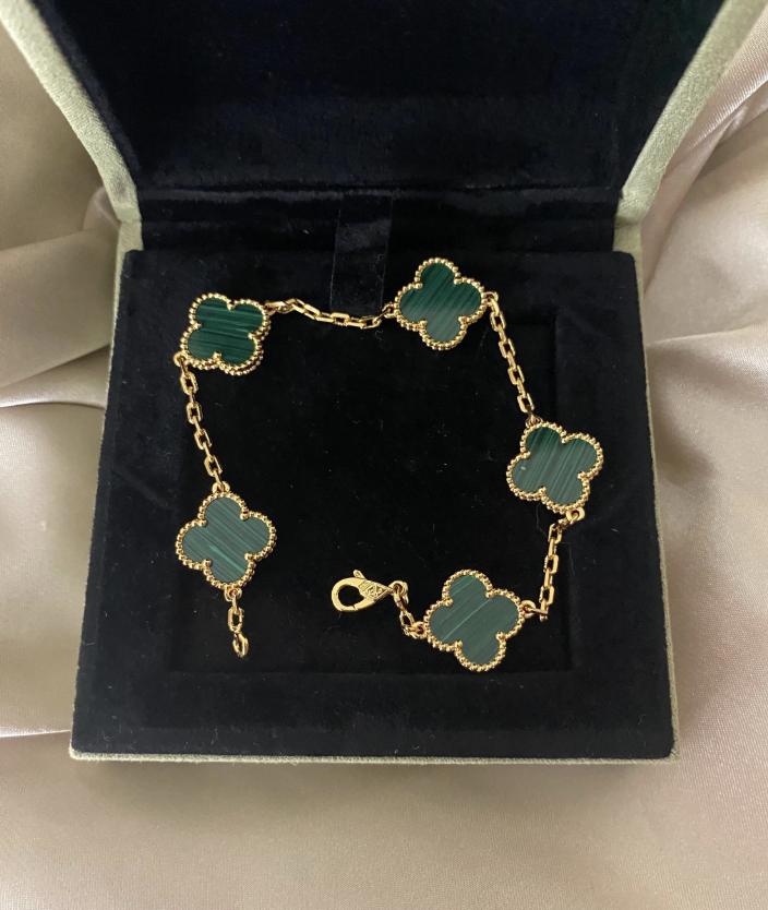 18k gold plated 925 silver malachite green Clover Bracelet