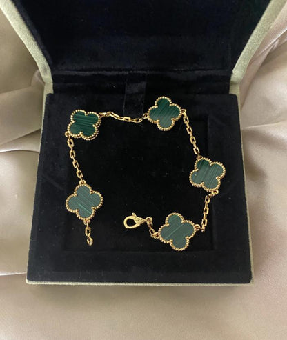18k gold plated 925 silver malachite green Clover Bracelet