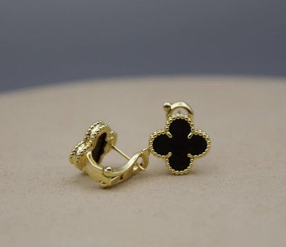 Luxury Clover earrings natural agate four leaf 18k Gold Plated 925 Sterling