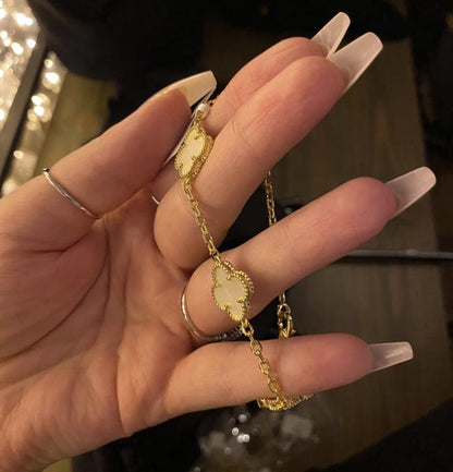 18k Gold White Clover Bracelet Mother of Pearl Chain motif #clover Gift