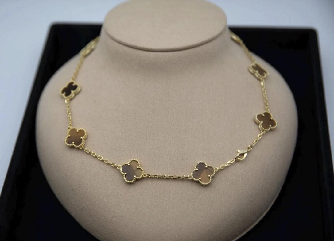 10 motif tiger eyes Clover necklace chain 18k gold plated 925 silver (with vc stamp)