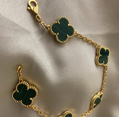18k gold plated 925 silver malachite green Clover Bracelet