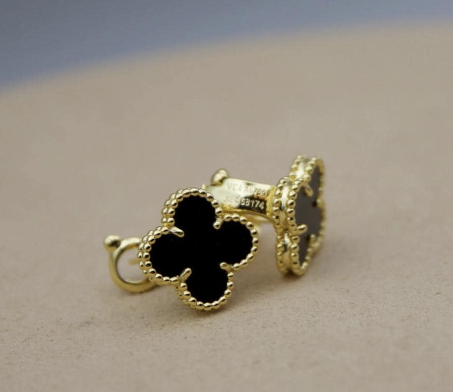 Luxury Clover earrings natural agate four leaf 18k Gold Plated 925 Sterling