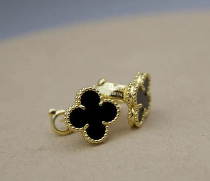 Luxury Clover earrings natural agate four leaf 18k Gold Plated 925 Sterling