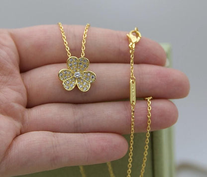 Flower Clover necklace 18k Gold Plated 925 Sterling cz (w8 vc stamp) #clover Gift