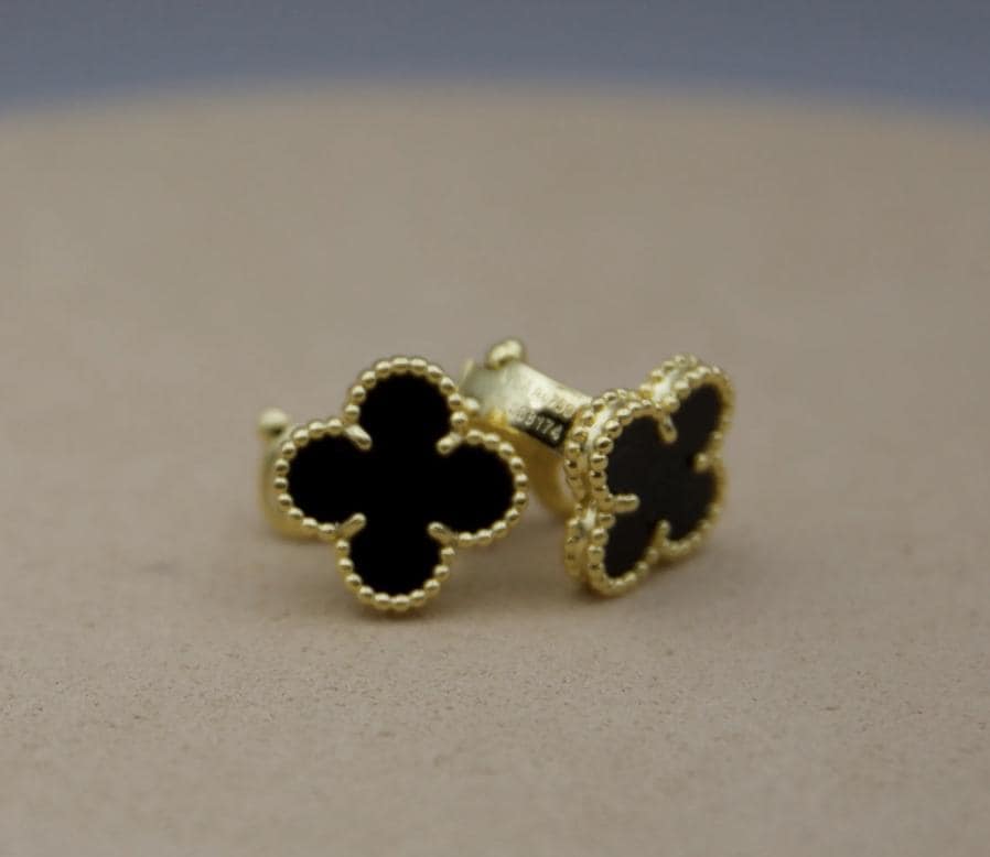 Luxury Clover earrings natural agate four leaf 18k Gold Plated 925 Sterling