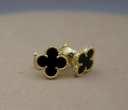 Luxury Clover earrings natural agate four leaf 18k Gold Plated 925 Sterling