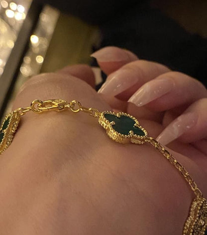 Four leaf Malachite diamond guilloche Clover Bracelet 925 silver 18k gold plated #clover Gift
