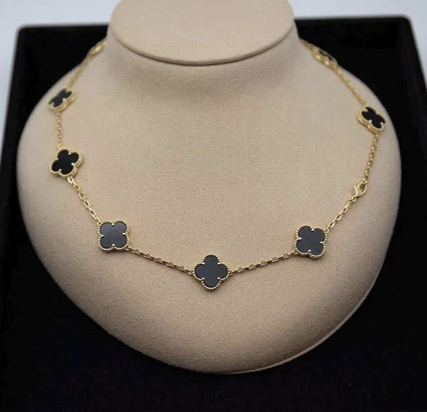 10 motif black natural agate Clover necklace chain 18k gold plated 925 silver