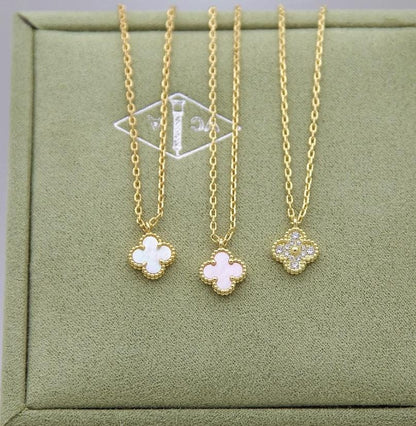 9.5 mm sweet mini Clover necklace four leaf 18k Gold Plated 925 Sterling (w8 vc stamp)