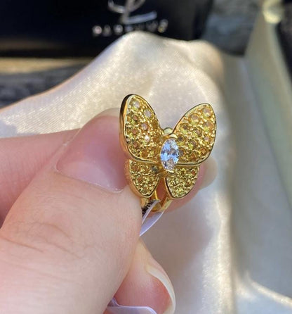 Gold Butterfly pave mismatched earrings 925 silver 18k gold plated #gift