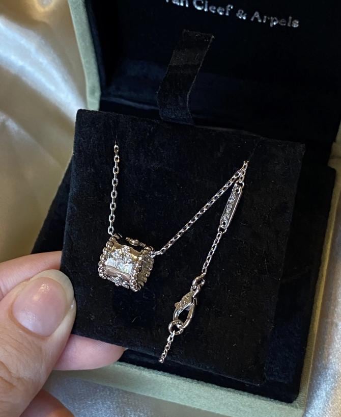 Gold fill perlee diamond clover necklace, 18k gold plated silver, Christmas holiday pendant #clover Gift