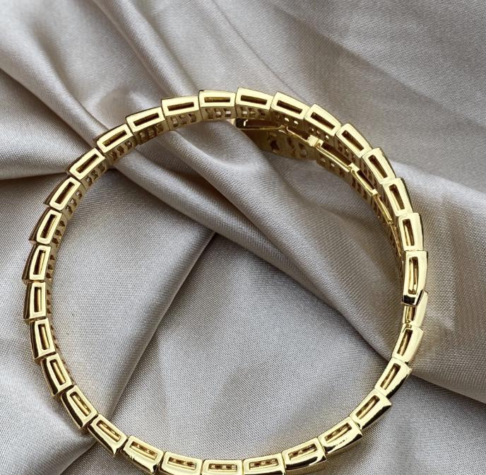 18k Gold Plated silver paved diamond Serpenti Snake Bracelet - Adjustable 19cm