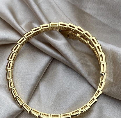 18k Gold Plated silver paved diamond Serpenti Snake Bracelet - Adjustable 19cm