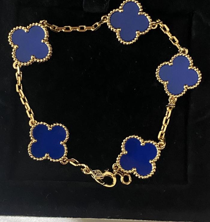 925 silver plated 18k gold Clover Bracelet blue agate #clover Gift