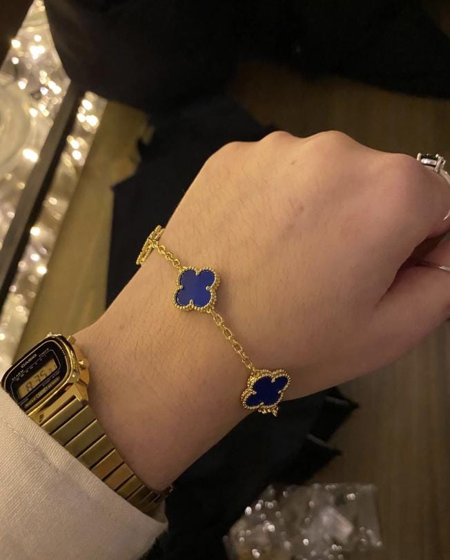18k Gold blue agate Clover Bracelet #clover Gift