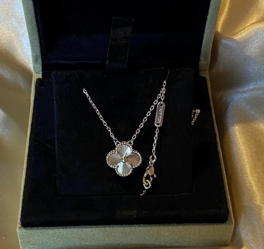 Silver fill clover necklace four leaf 18k white Gold Plated 925 Sterling (w8 vc stamp)#clover Gift