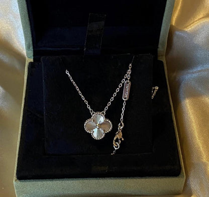 Silver fill clover necklace four leaf 18k white Gold Plated 925 Sterling (w8 vc stamp)#clover Gift