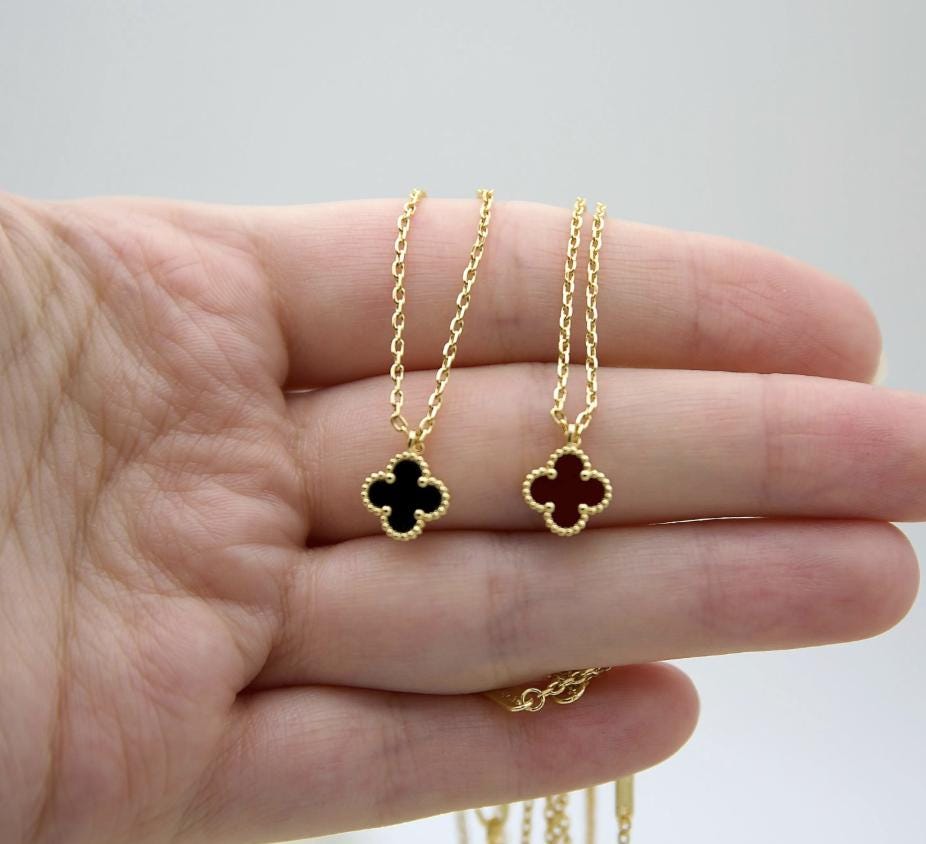 18k Gold Plated 925 Sterling 9.5 mm sweet mini Clover necklace four leaf (w8 vc stamp) #clover Gift